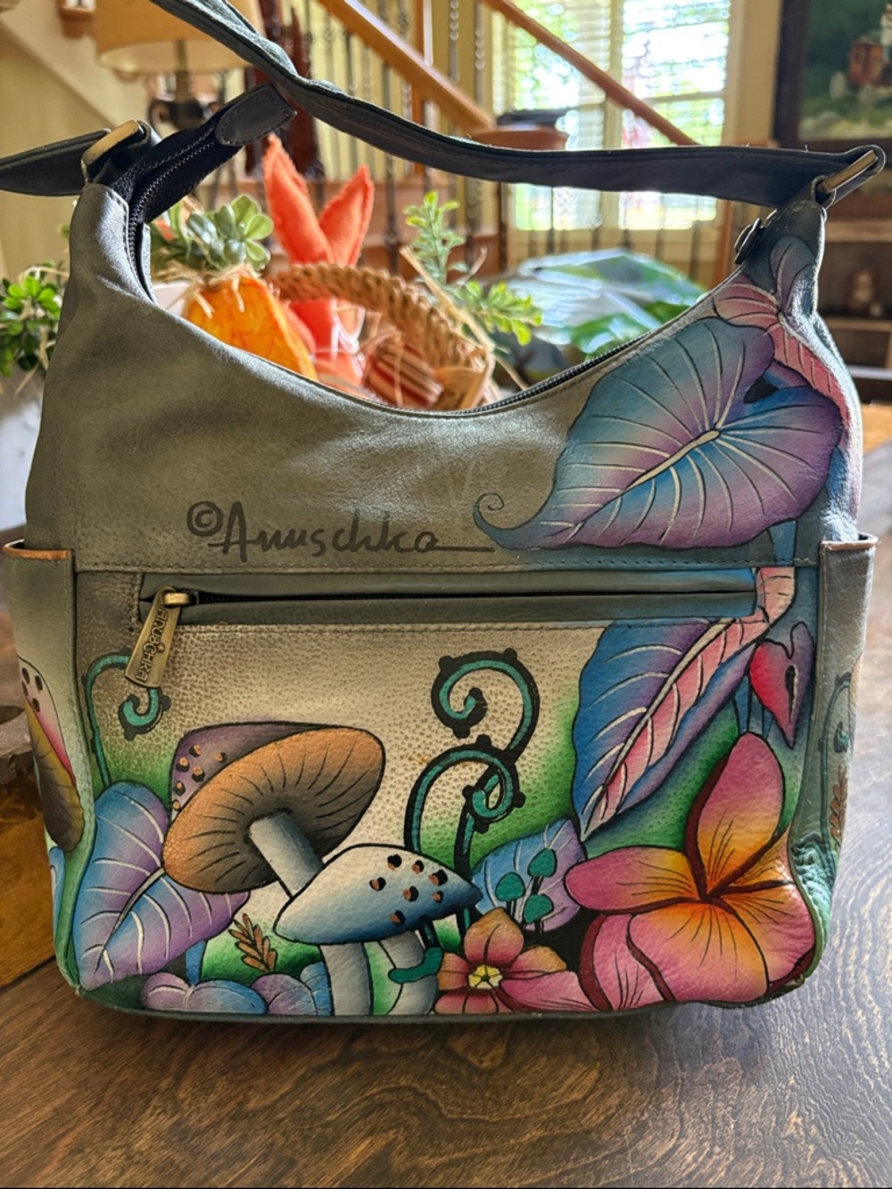 Anuschka Hand-Painted Cat Garden Shoulder Bag - Picture 3 of 16